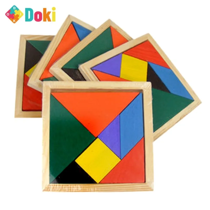 

DokiToy Wooden Geometry Puzzle Tangram Montessori Board Hand Brain Teaser Puzzles Popular Early Educational Developmental Toy