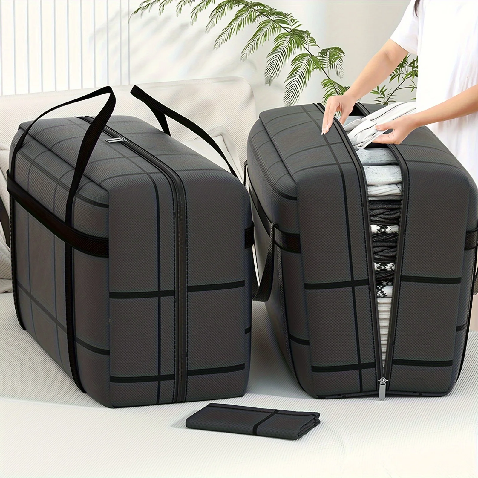 Large Moving Bags With Zippers Carrying Handles Heavy-Duty Non-woven Storage Container Space Saving Organization For Home Travel