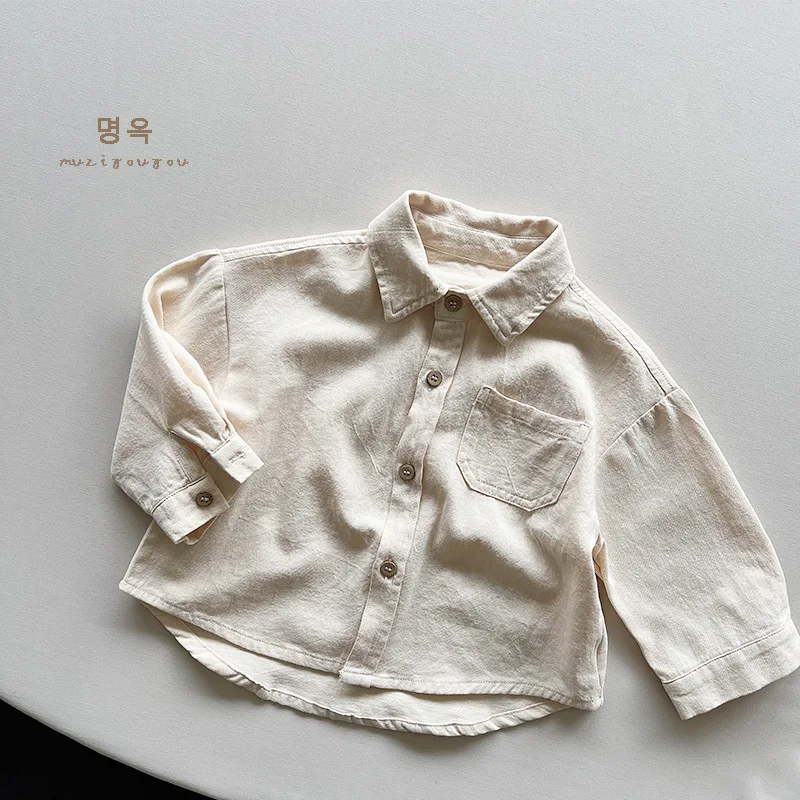 Korean Style Baby Girls Boys Long Sleeves Pure Colour Shirt 1-6Yrs Kids Shirt Spring Autumn Baby Girls Boys Clothes