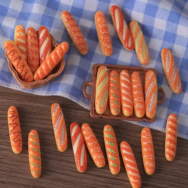 10 piezas de juguete comestible de simulación, mini baguette, pan largo pequeño, accesorio de joyería de resina DIY, adorno de escena en miniatura