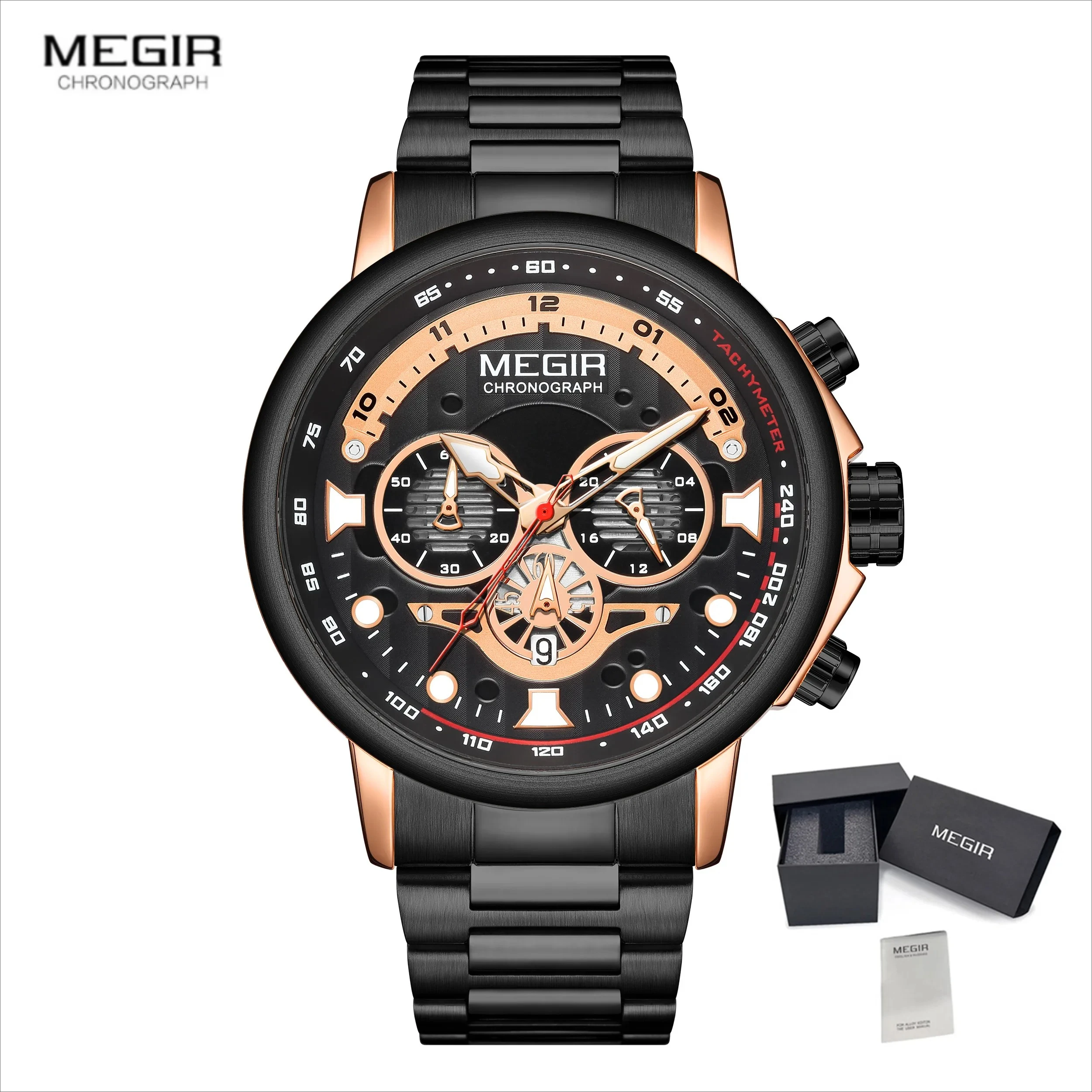 

MEGIR 2223 Luxury Men Watches Stainless Steel Quartz Wristwatches Fashion Man Business Calendar Watches for Man Reloj Hombre