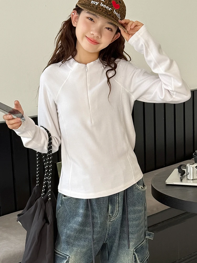 Girls' Australian Velvet Undercoat 2025 Winter New Mid to Large Children's Stylish Half High Collar Versatile Thick Warm Top Tre