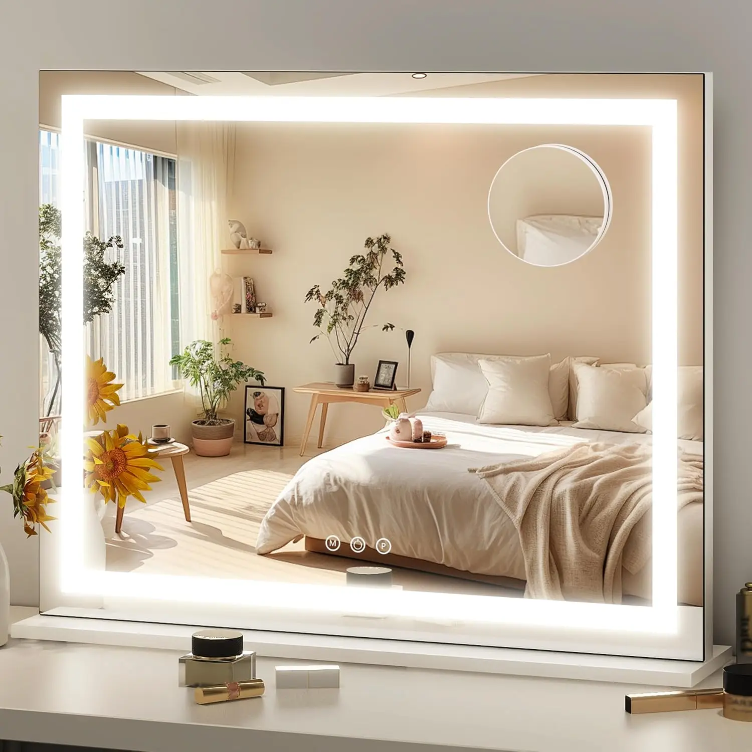 

23x18 Inch LED Vanity Mirror with 3 Color Modes & Adjustable Brightness, Wall Mount or Tabletop Hollywood Makeup Mirror
