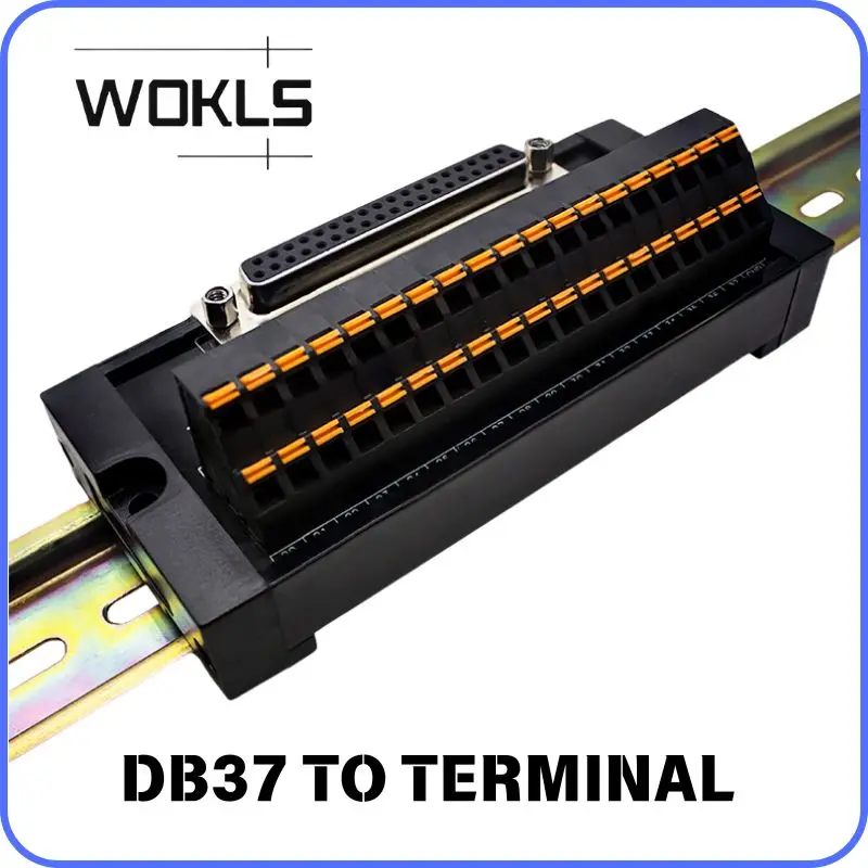 DIN Rail Mount DB37 37Pin D-SUB Serial Breakout Board, Solderless DB37 Female Male Relay Terminal Transfer Block for Industrial