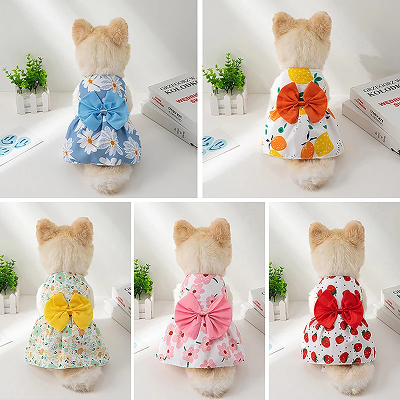 Bowknot Floral Dog Dress Cute Summer Ultra Thin Floral Fragments Pattern Teddy Bichon Dog Dress Summer Pet Clothes Cat Clothing