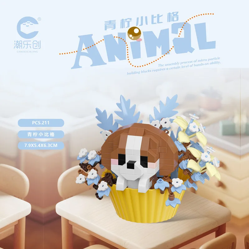 Leuke dessert kleine dieren potboeket cartoon pop panda puppy bouwsteen ornament kinderen speelgoed cadeau