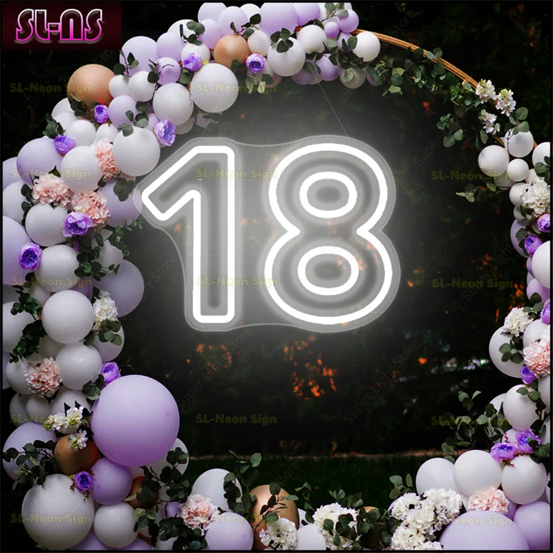 Big 60X45cm High Number 18 Neon Sign Birthday Decor LED Light Up Signs for Party Decoration Numbers 18 Lamp 18th Birthday Gift