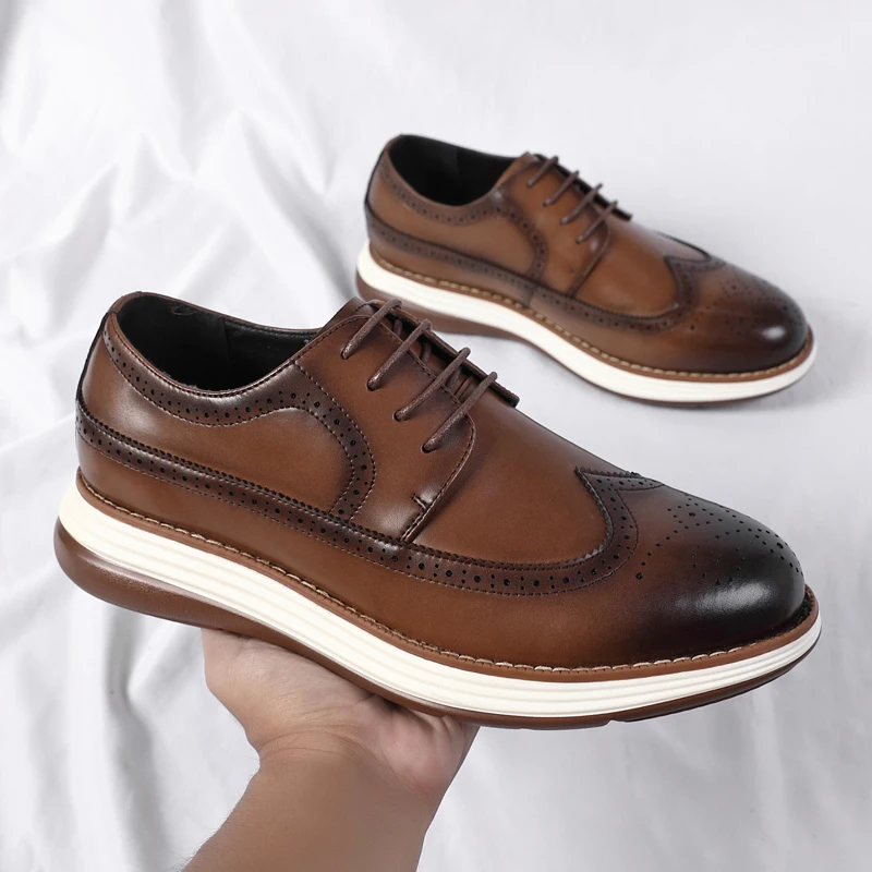 

Men Derby Shoes Solid Color Block Carving Thick Bottom Classic Business Dress Loafers Shoes