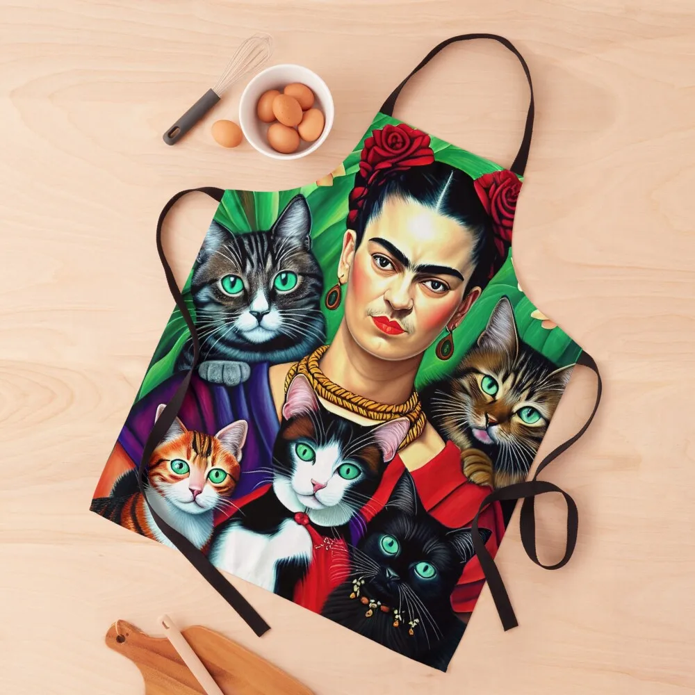 

Frida with Cats Apron kitchen jacket woman painting Chef Uniform Woman Apron