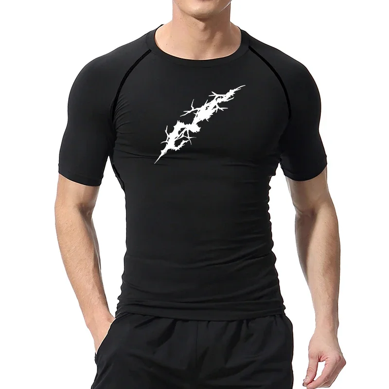 Graphic Print Compression Shirt for Men Gym Workout Running Tshirt Tees Tops Athletic Quick Dry Undershirt Baselayers Activewear