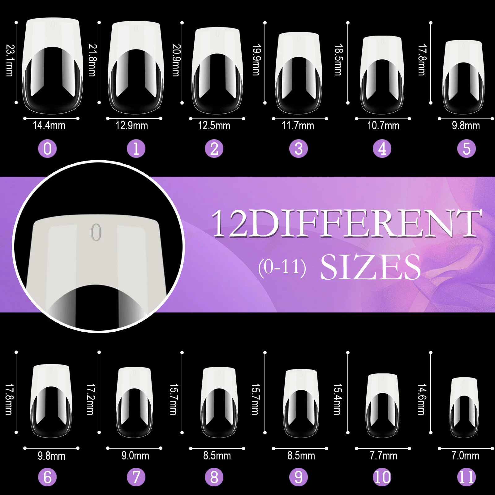 French Tip Gel Nail Tips Long Square Press On Nails,120pcs White Pink Black Brown French Nail fake for Nail Extension Nail Art