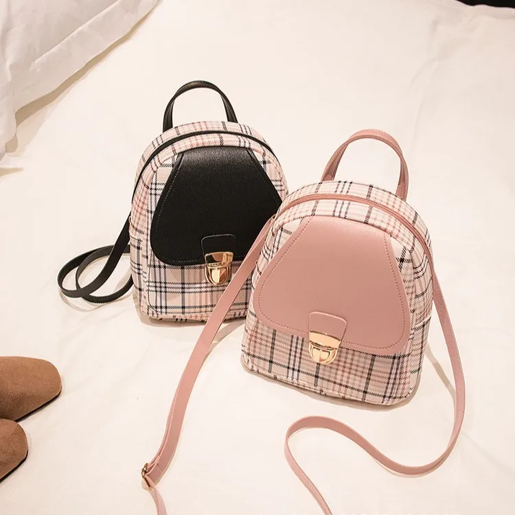 2025 New Women Stylish Check Print Crossbody Backpack with Contrast Lock Korean Fashion Gift Shoulder Bag
