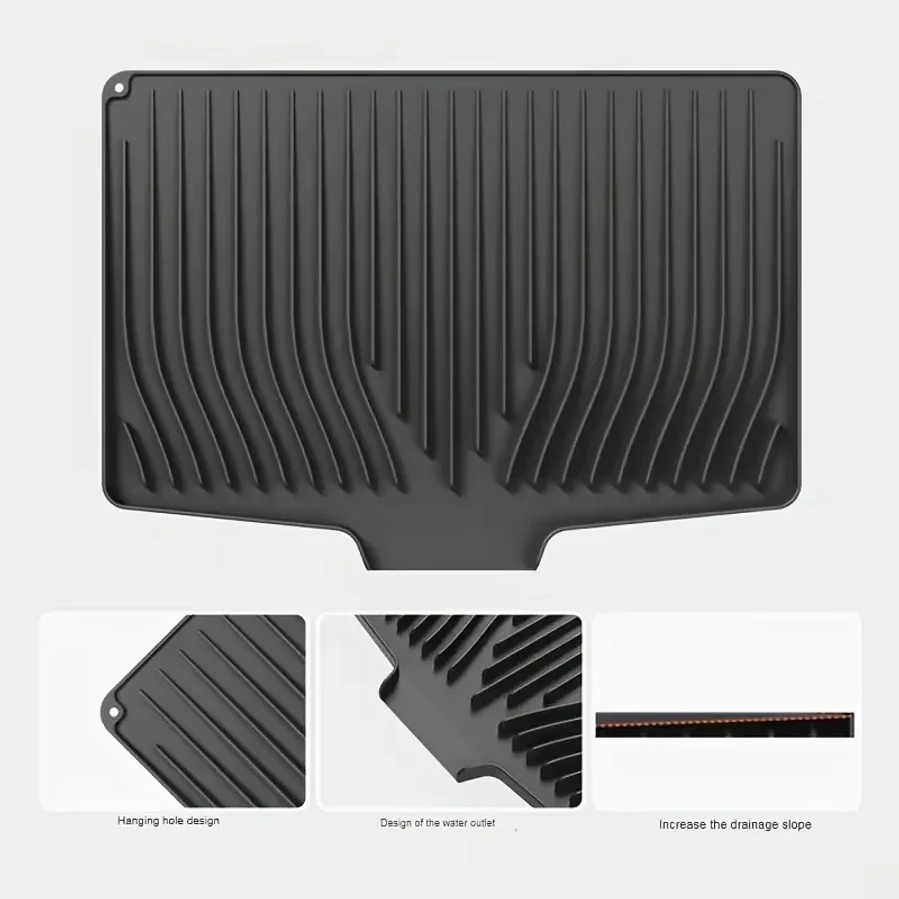 Silicone Angled Drain Mat, A Modern Kitchen Accessory, Easy to Clean, Designed Specifically for Small Kitchens.
