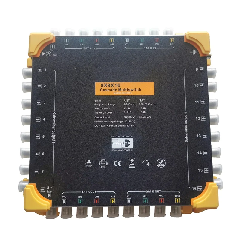 -A15I Diseqc 2.0 Digital Satellite Receiver 9-Input 16-Output Satellite Multi-Switch 9-Input Cascade Switch 4.0Db 950-2150Mhz