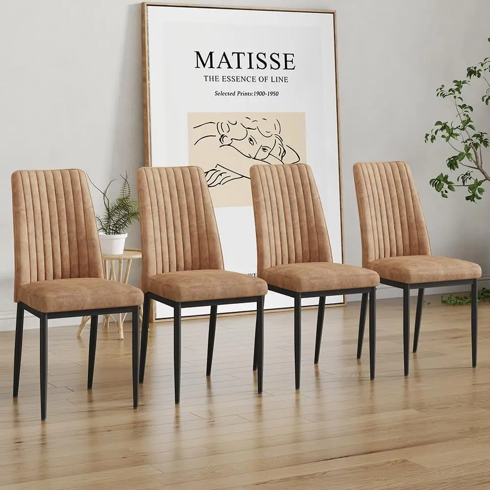 

ern Dining Room Chairs Brown, Metal Chairs Set o 4 with Suede abric and Chrome Leg High Back, Metal Kitchen Sillas para Comedor