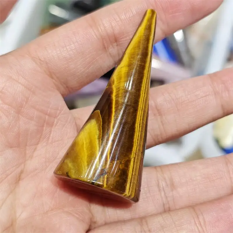 Natural Yellow Tiger Eye Purple Mica Quartz Cone Carving Love Healing Fengshui Gemstones HomeDecoration Holiday Gift 1PCS