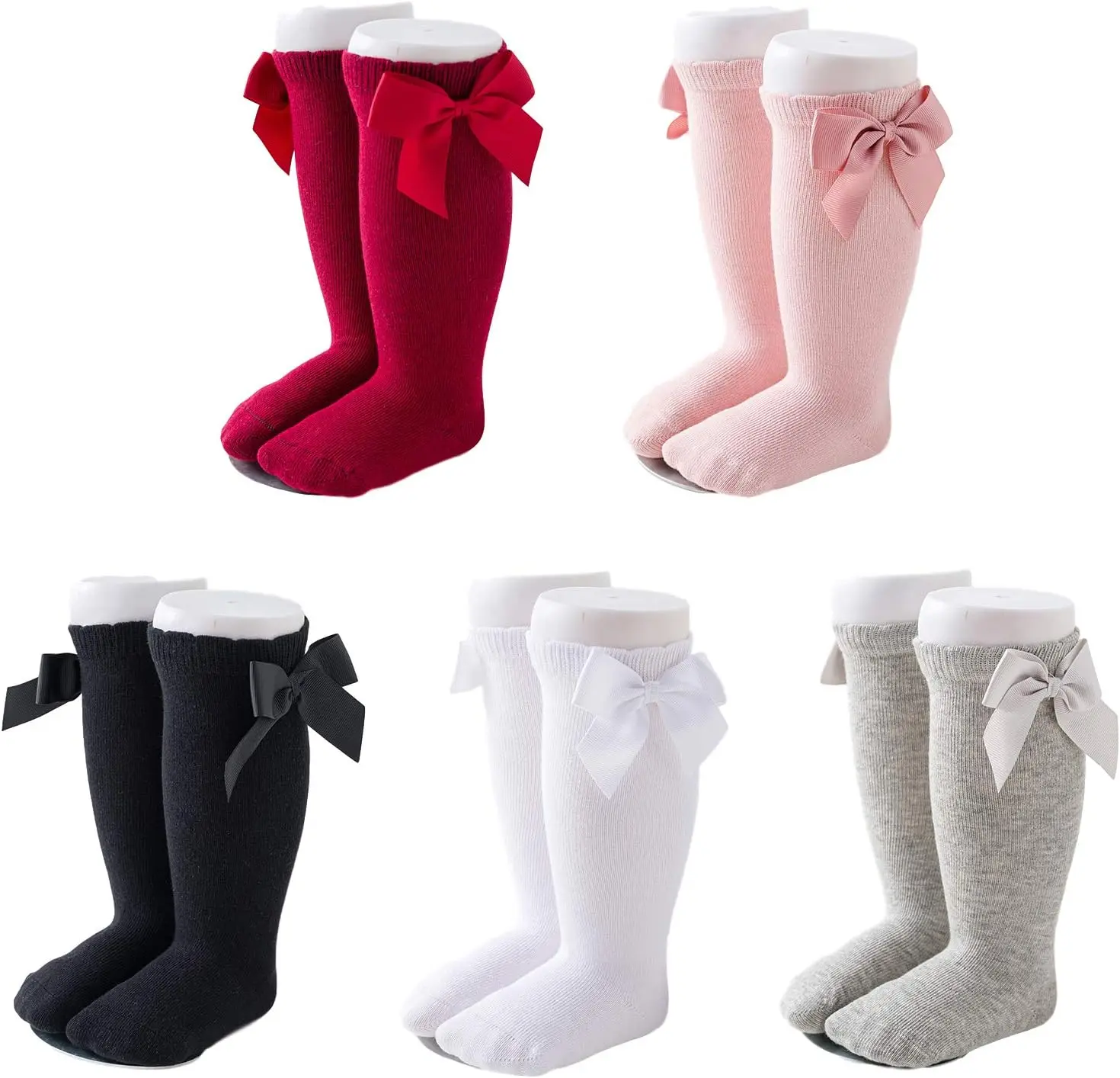 Baby Girls Knee High Socks Bow Tube Ruffled Knit Cotton Long Stockings for Infants and Toddlers