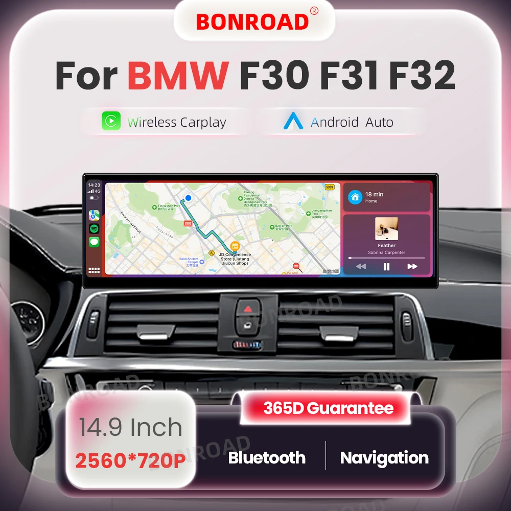 Bonroad 14.9 Pulgadas Linux Android Auto Multimedia Inalámbrico Carplay para BMW Serie 3/4 F30 F31 F32 F33 F36 con Pantalla Táctil 2560*720P 1