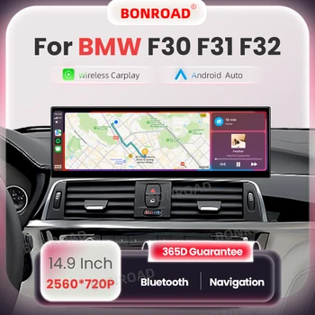 Bonroad 14.9 Pulgadas Linux Android Auto Multimedia Inalámbrico Carplay para BMW Serie 3/4 F30 F31 F32 F33 F36 con Pantalla Táctil 2560*720P 1