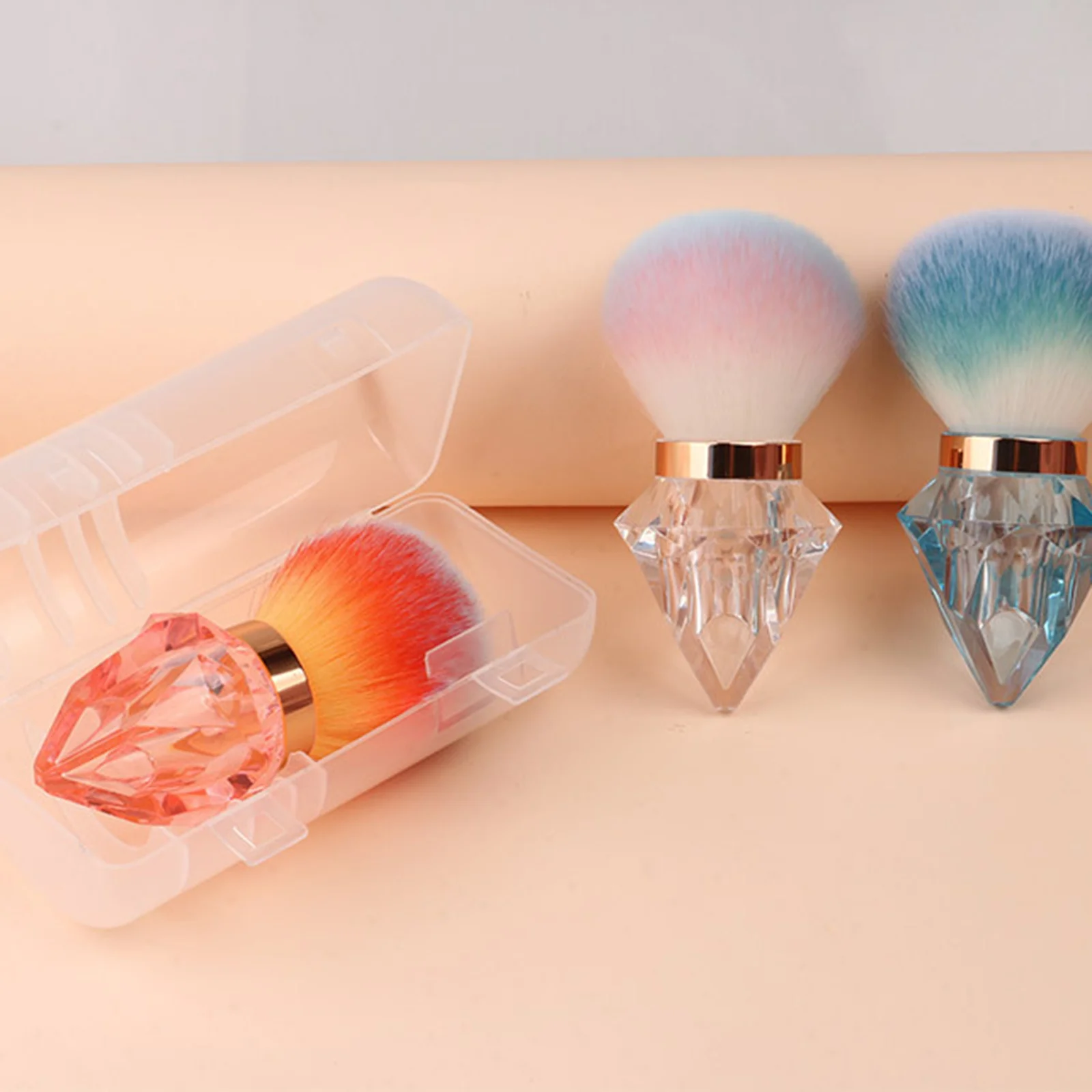 Brosse à poudre à tête de champignon avec manche en cristal, brosse de nettoyage du visage et de la poussière des ongles, brosse de maquillage en Fiber synthétique douce