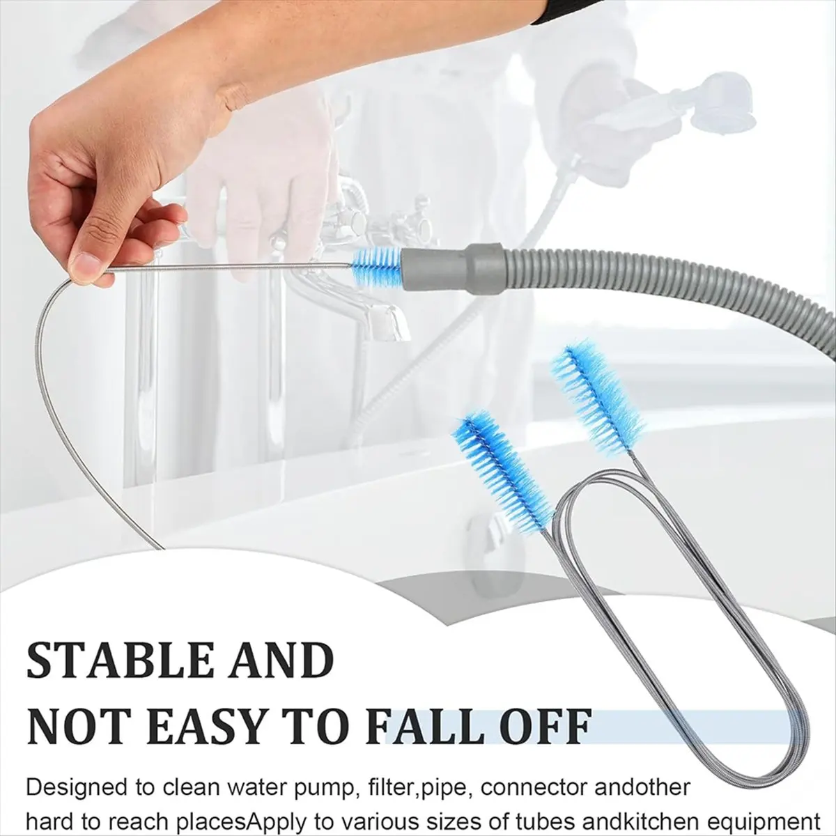 TOP RATED~11Pcs Flexible Drain Brush Brush Set,Stainless Steel Double-Ended Hose Brush,Straw Cleaning Brush