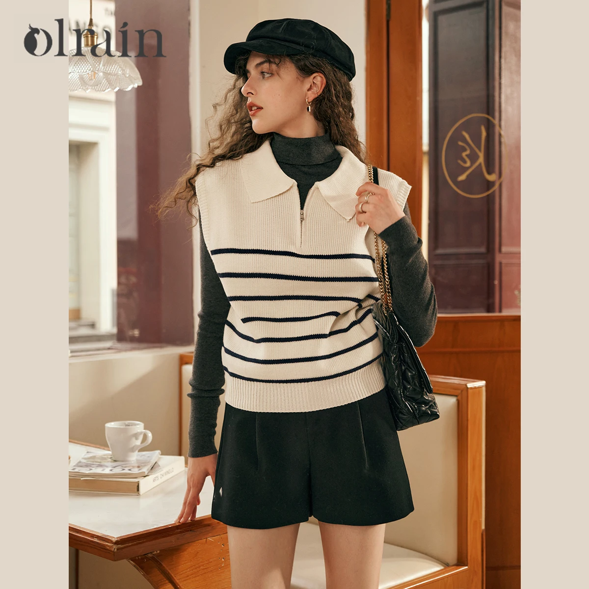 

OLrain Women's Knit Sweater Vest 2025 Autumn Striped POLO Collar Color Block Sleeveless Top Soft Comfortable Knitwear O24QJ88151