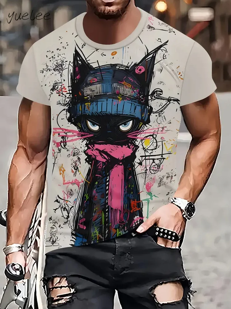 

Comic Animal Print Men's Clothing Summer Outdoor Men Short Sleeve Tee Fashion Oversized Men Tops Casual Round Neck Men's T-Shirt