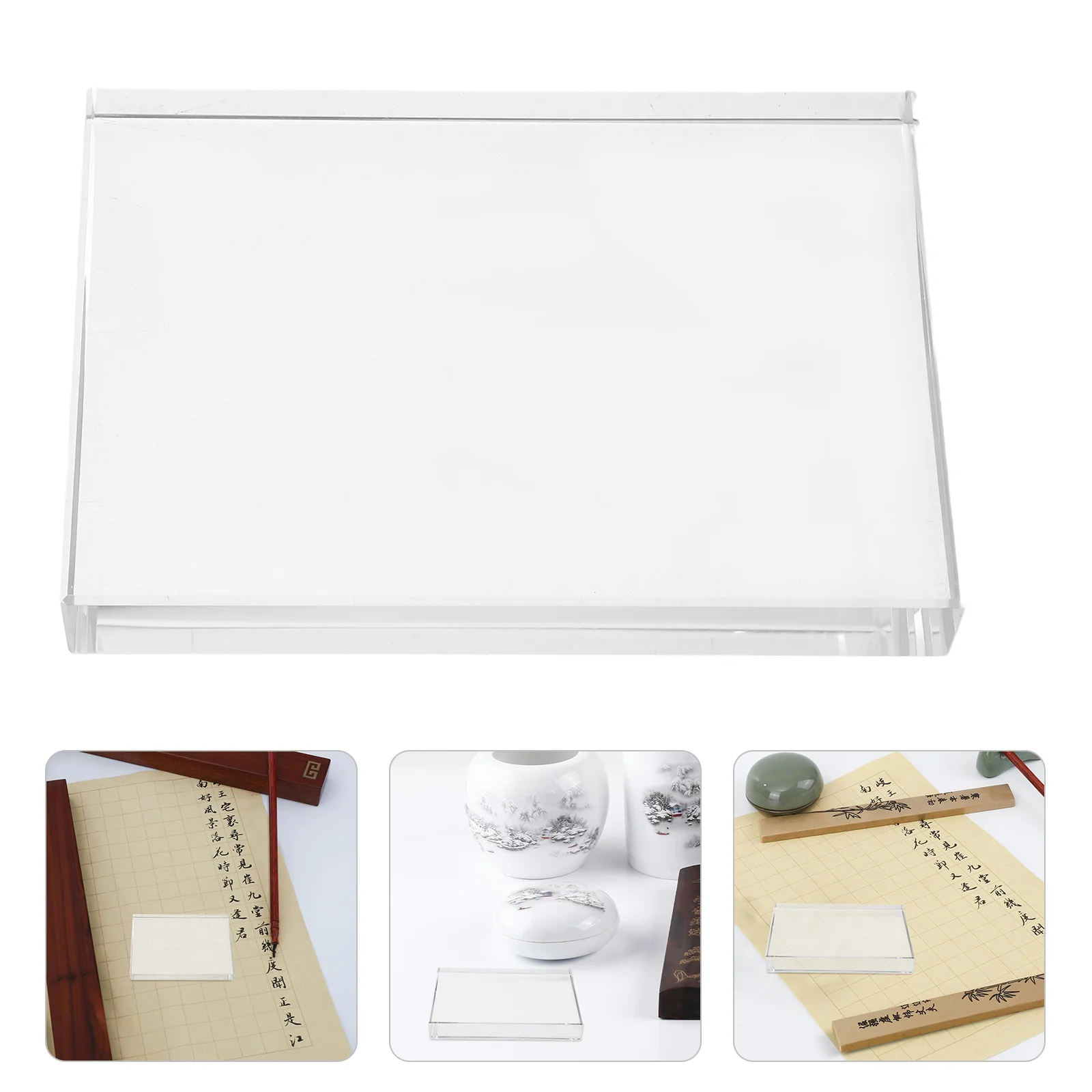 

Crystal Clear Square Paperweight Glass Block Transparent Desktop Decoration Home Office Calligraphy Paper Weight