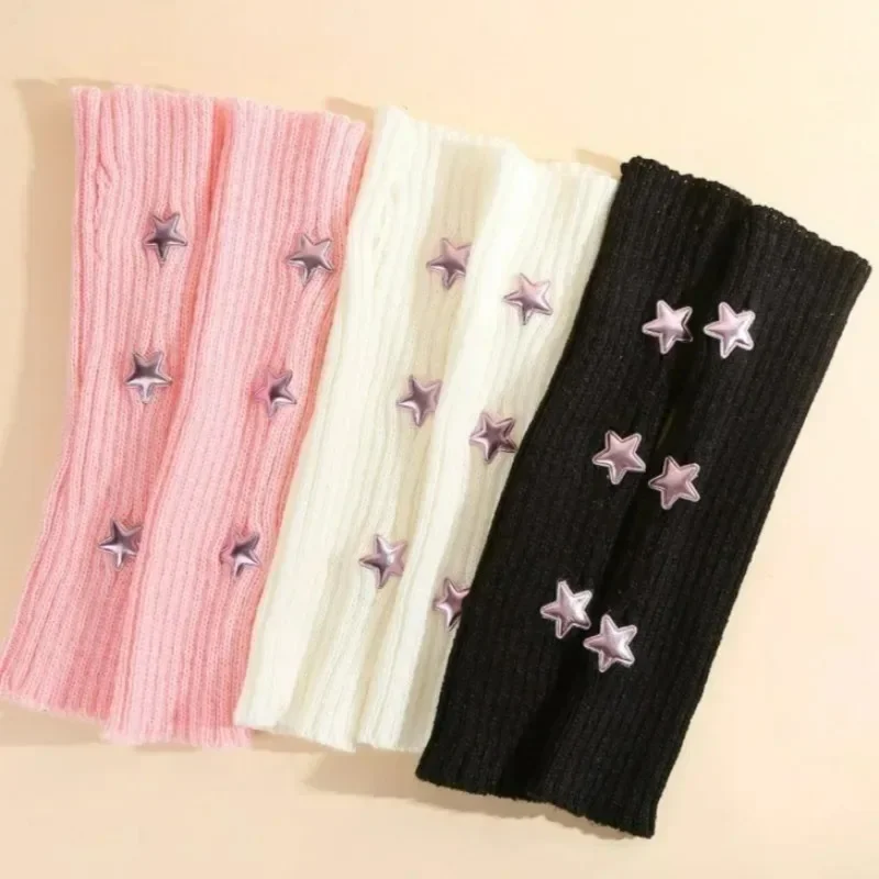 ถุงมือยาวแบบไม่มีนิ้ว สไตล์ Y2K ปลอกแขนถักไหมพรม ปลอกแขนกันหนาว สีดำ สีขาว ถุงมือครึ่งนิ้ว