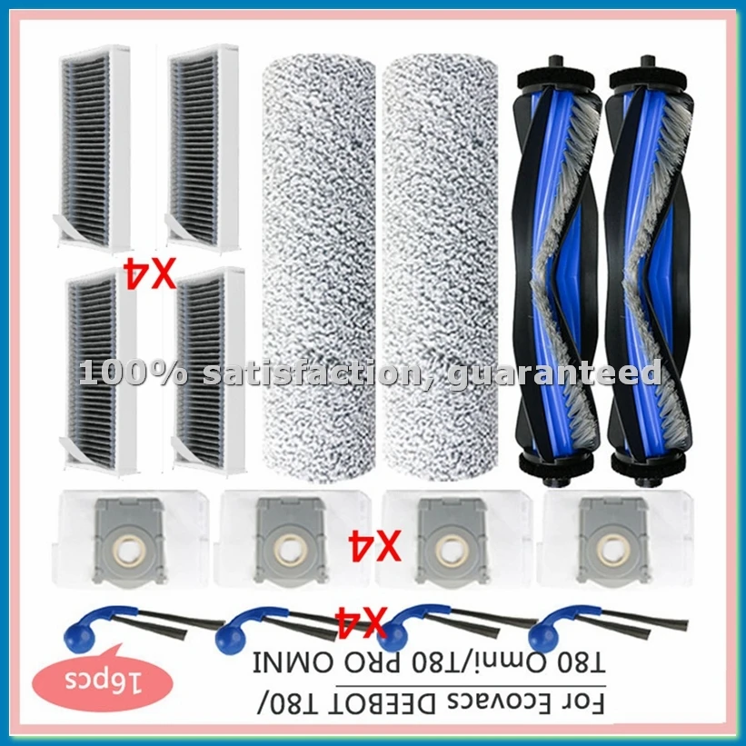 16PCS for T80 Omni/T80 PRO OMNI Vacuum Parts Replacement Main Side Brush Hepa Filter Dust Bag Roller Rag-A69M