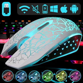 인체 공학적 무선 게이밍 마우스, 2.4G RGB 음소거 마우스, 1600 dpi 충전식 기계식 마우스, PC 노트북 액세서리 마우스