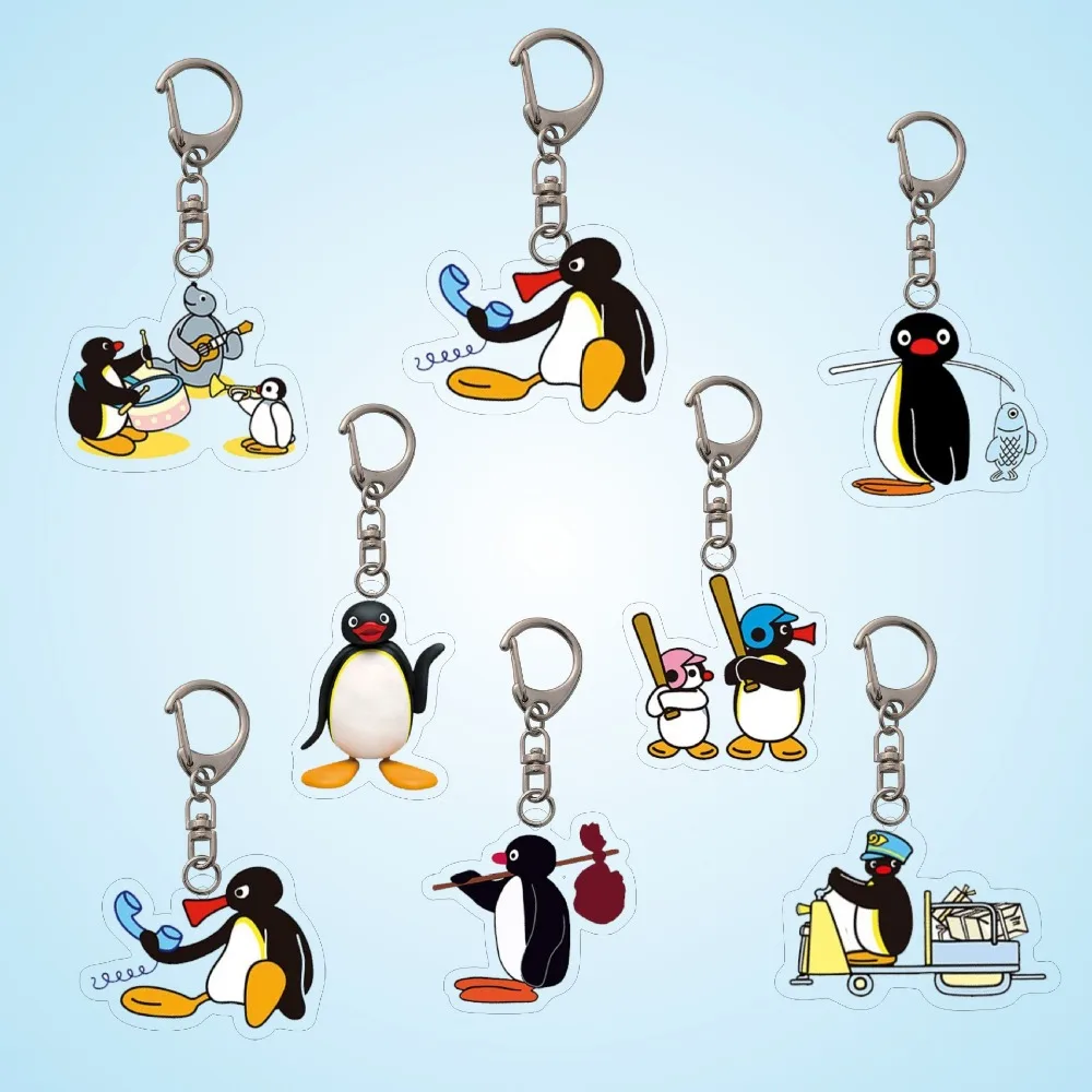 Kawaii Pingu Acrylic Keychain Kid Bag Charms Pendants Cartoon Penguin Children Anime Cute Keyring Fashion Jewelry Key Chain Gift