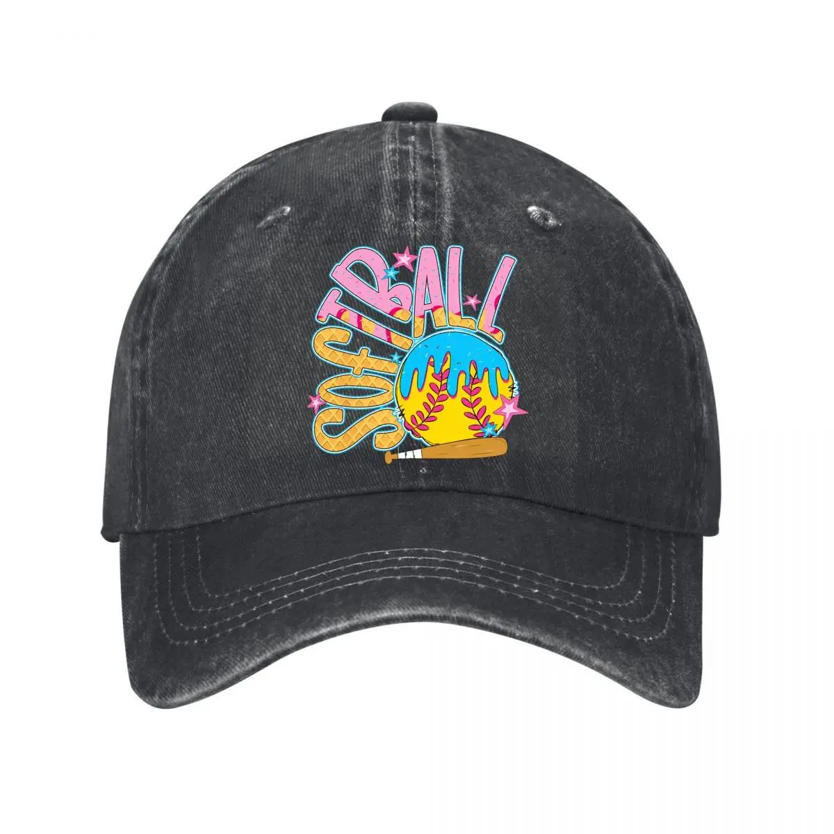 Бейсболка унисекс для женщин в стиле Softball Drip Ice Cream Style Ball Bat Stars, с эффектом потертости, для активного отдыха