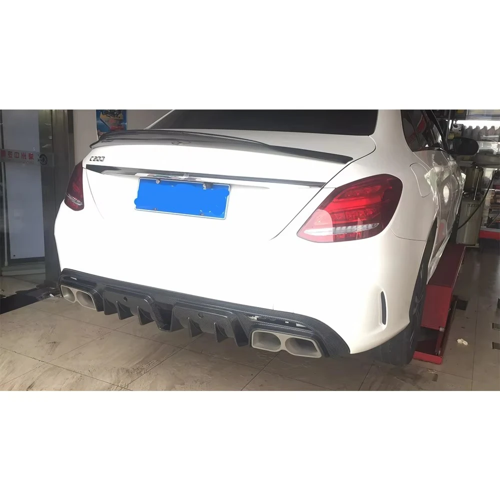 C Class W205 Rear Diffuser with Exhaust Tips Carbon Fiber W205 C63 C63S Rear Diffuser Muffler Tips W205 Rear Lip Auto Parts view 5