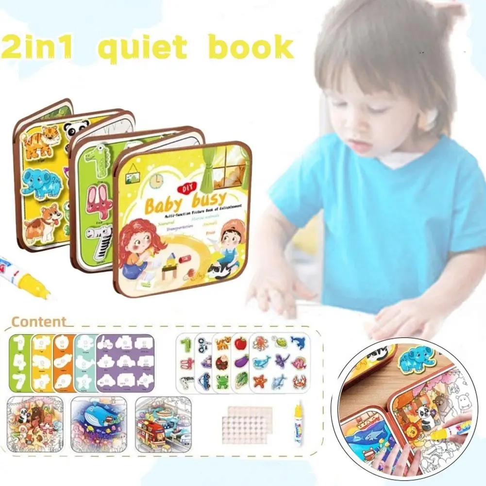 Baby Busy Magic Book Drawing Toys Water Painting Quiet Mess-free Book Cognition Doodle Toy Education Early Learning F6i0