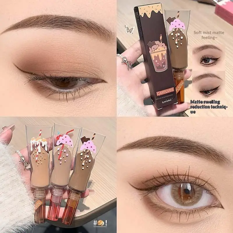 Cappuvini Milk Tea Velvet Mist Liquid Eyeshadow Monochrome Matte Makeup Long-lasting Soft Matte Finish Eyeshadow For Daily Use