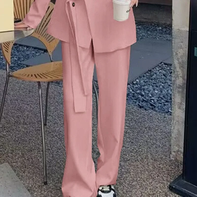 Elegant Womens Suit Trousers Set Minimalist Office Wear 2025 Spring Autumn Fashion Temperament Two Piece Outfit Plus Size Coat