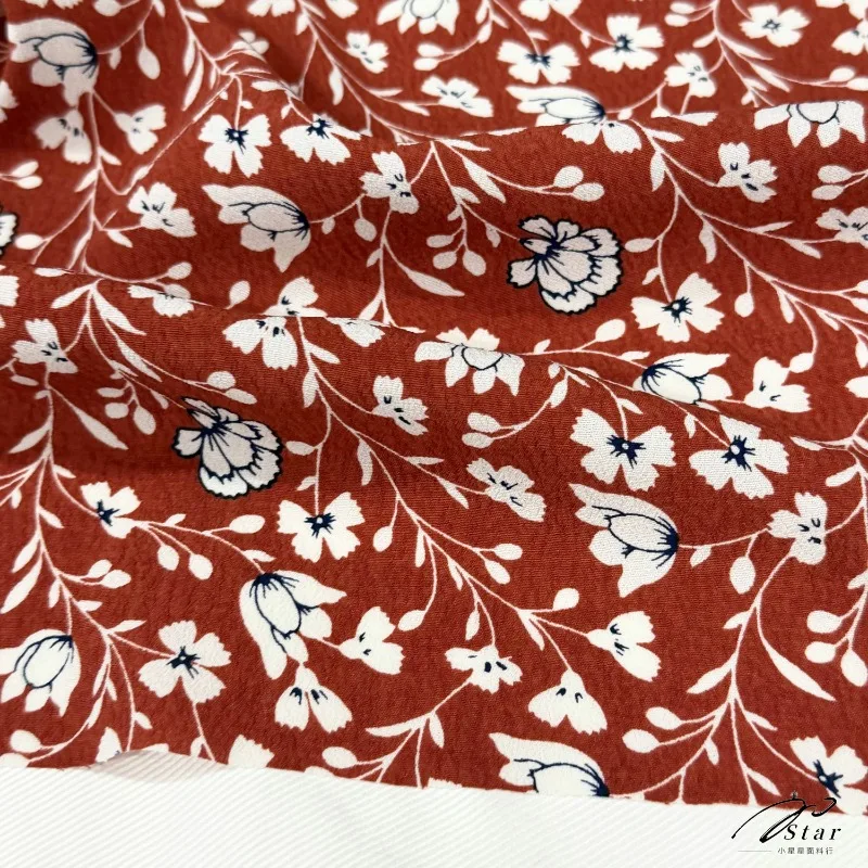 2Meters 100% Cotton Brick Red Small Floral Cotton Anti-wrinkle Drape Shirt Dress Cotton Fabric Spring and Summer