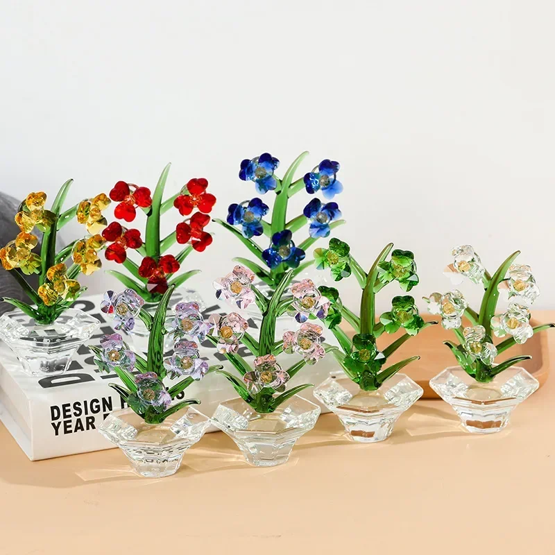Crystal Flower Gifts for Mom Wife Girlfriend,Crystal Glass Flower Ornaments for Home Office Tabletop Centerpieces