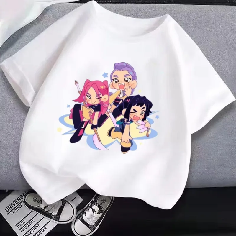 

Boys Band Cotton Shirt Kpop Demon Hunters Inspired Movie Retro Tshirt All Match Tees Boys and Girls Fashion Summer Short Sleev