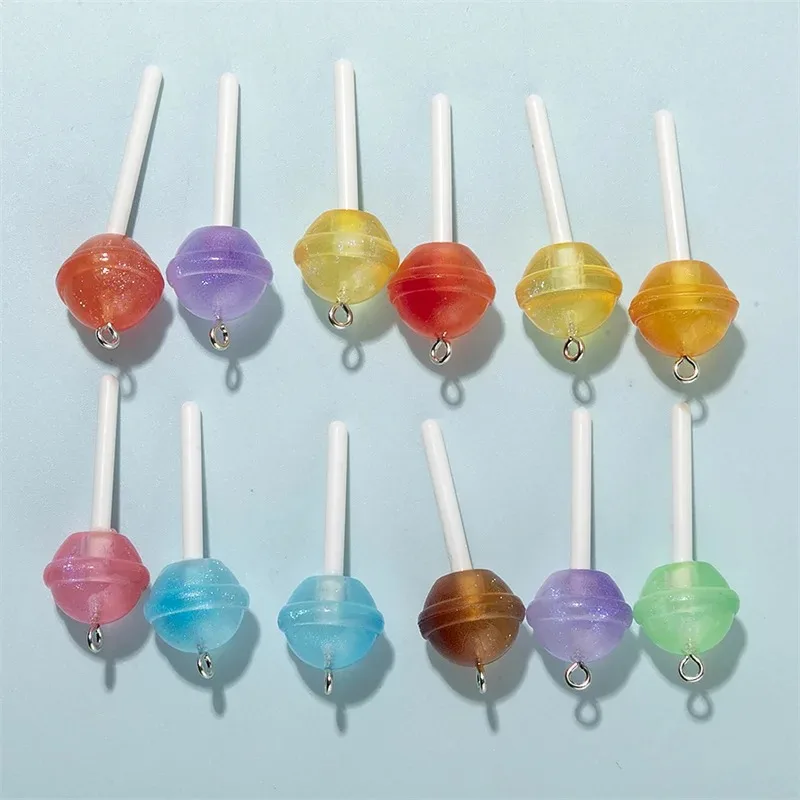 10Pcs Kawaii 3D Lollipop Resin Charms Colorful Sugar Candy Pendants DIY Craft Supplies For Keychain Jewelry Making