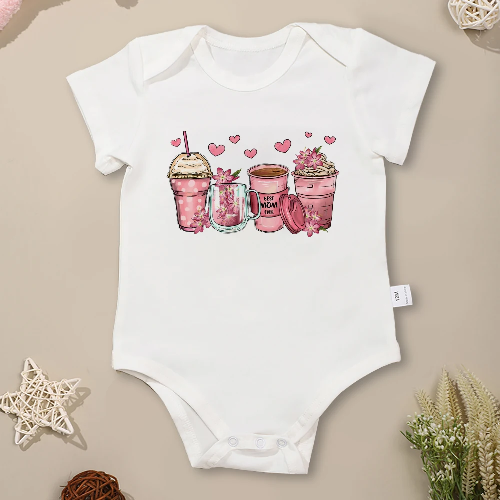 

Newborn Baby Girl Clothes Coffee Print Cotton Infant Onesie Short Sleeve Summer Breathable Crew Neck Toddler Bodysuit Dropship