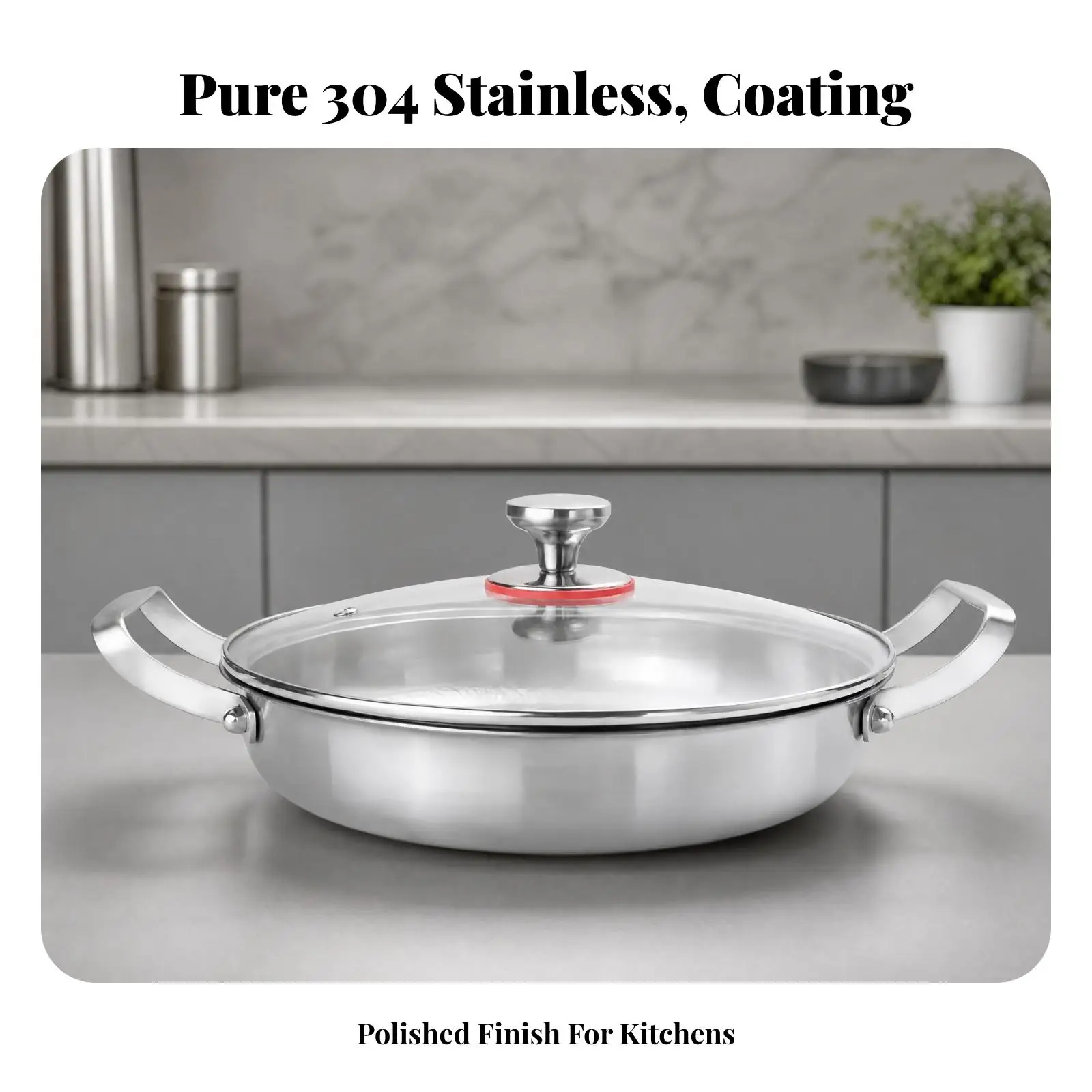 Uncoated Stainless Steel Skillet Pan 304 Tri Ply Bottom Frying Pan for Induction Cooker Stovetop Sautéing and Searing