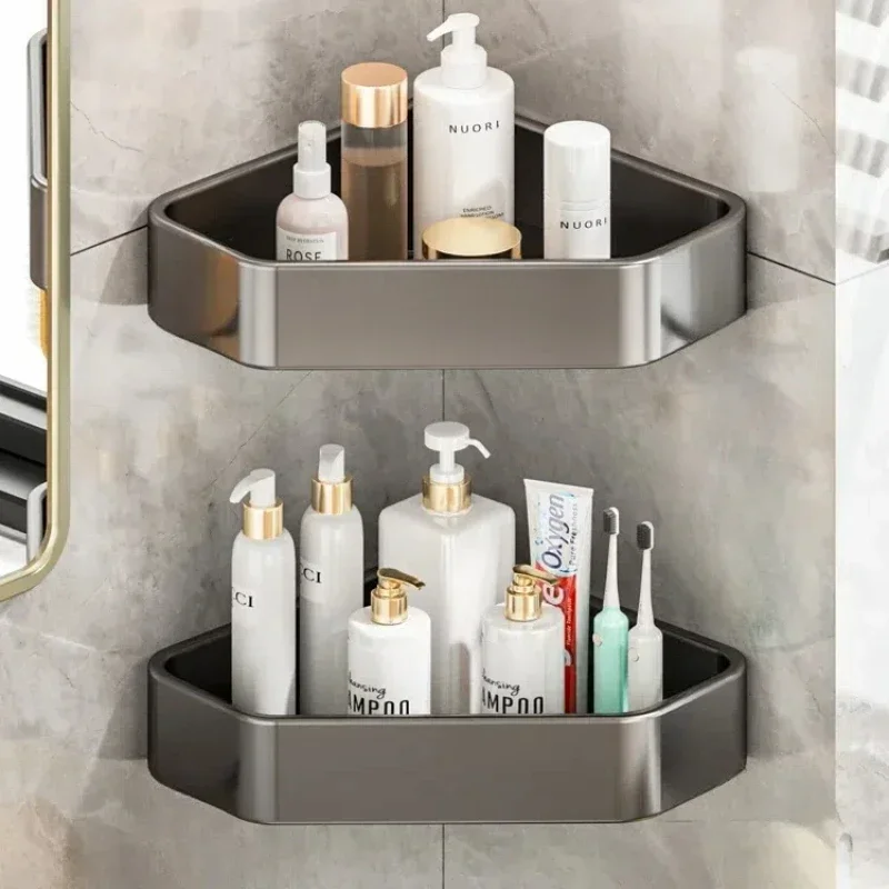 

Bathroom Shelf No Drill Wall Mounted Shampoo Bottle Shower Corner Rack Toilet Storage Rack Aluminum Bathroom Kitchen Accessories