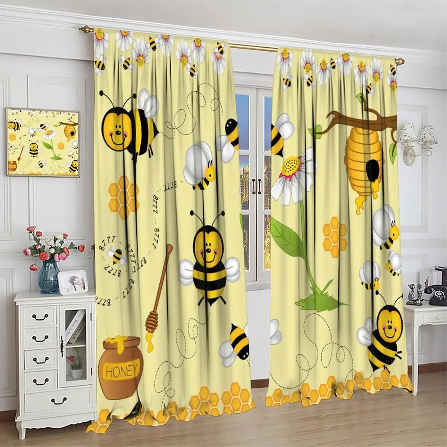 

Пчела затемняющие шторы мультфильм летающие пчелы ромашка мед ромашка цветы весенний животный принт гостиная спальня теплоизоляция