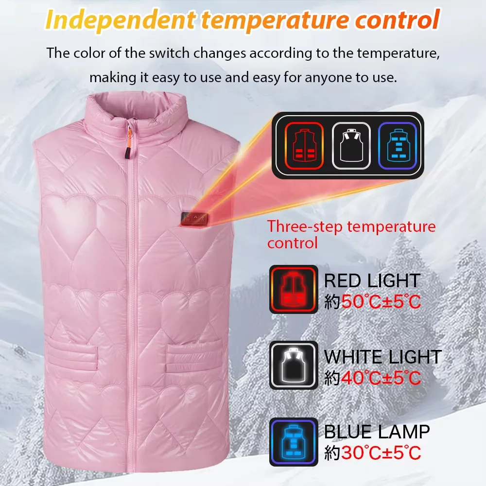 15 Zones Smart Heating Vest Adjustable Three Control Electric Thermal Warmer Coat Winter Warm Padded Sleeveless Thermal Clothes