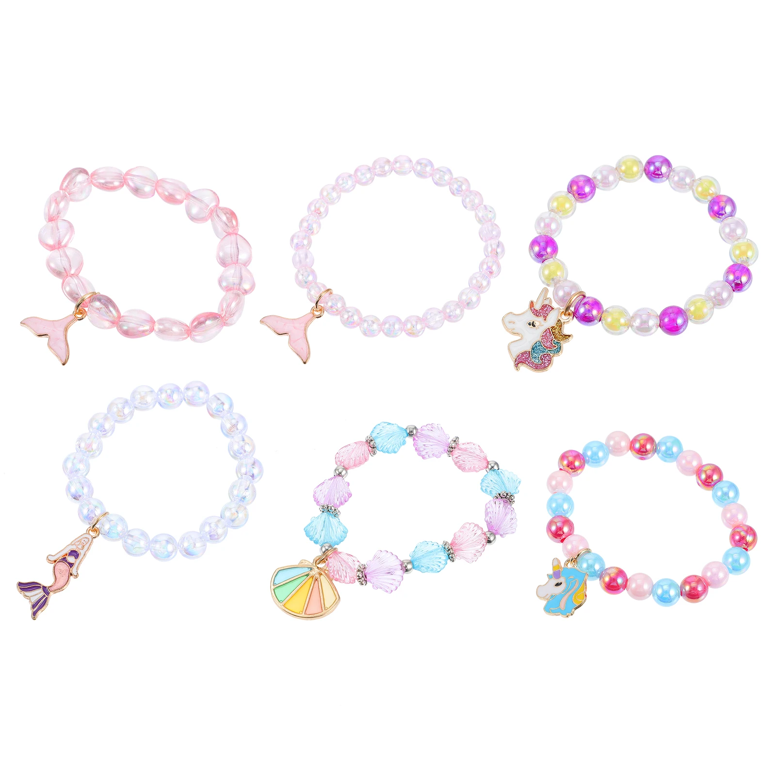 

6 Unicorn Beaded Bracelets Girls Kids Toddler Acrylic Color Birthday Party Pretend Play Toys Gifts Accessories