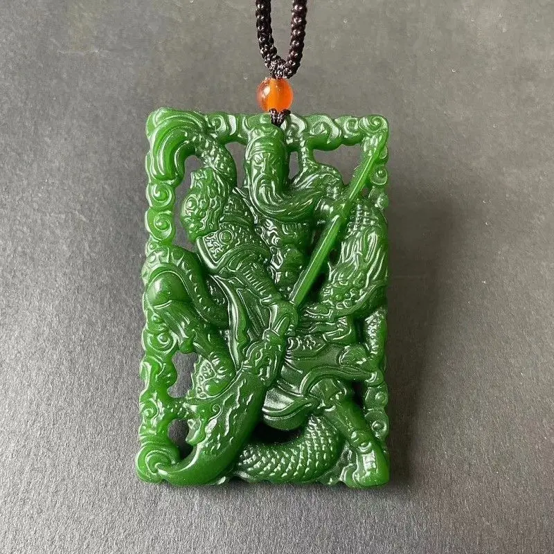 Pendant Guan Gong Men's Domineering Lord Guan the Second Jade Pendant Safety-Blessing Card Double-Sided Carving Jade Pendant New