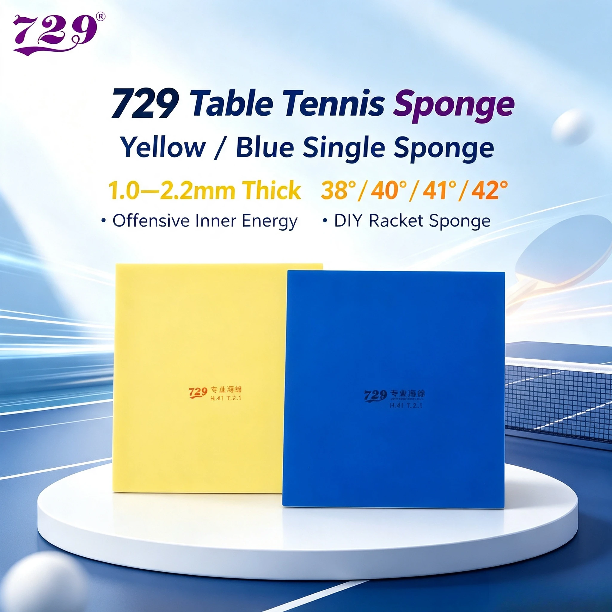 Table Tennis Single Sponge 1.0/1.8/2.0/2.1/2.2mm Thickness Yellow / Blue Sponge Inward Energy Offensive DIY Ping Pong Sponge