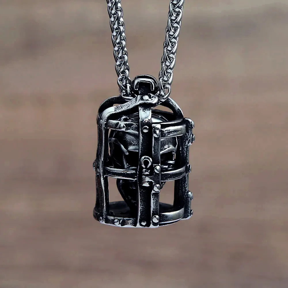 Retro Gothic Two Tone Hollow Cage Skull Pendant Necklace Stainless Steel For Men Women Trendy Biker Halloween Party Accessories